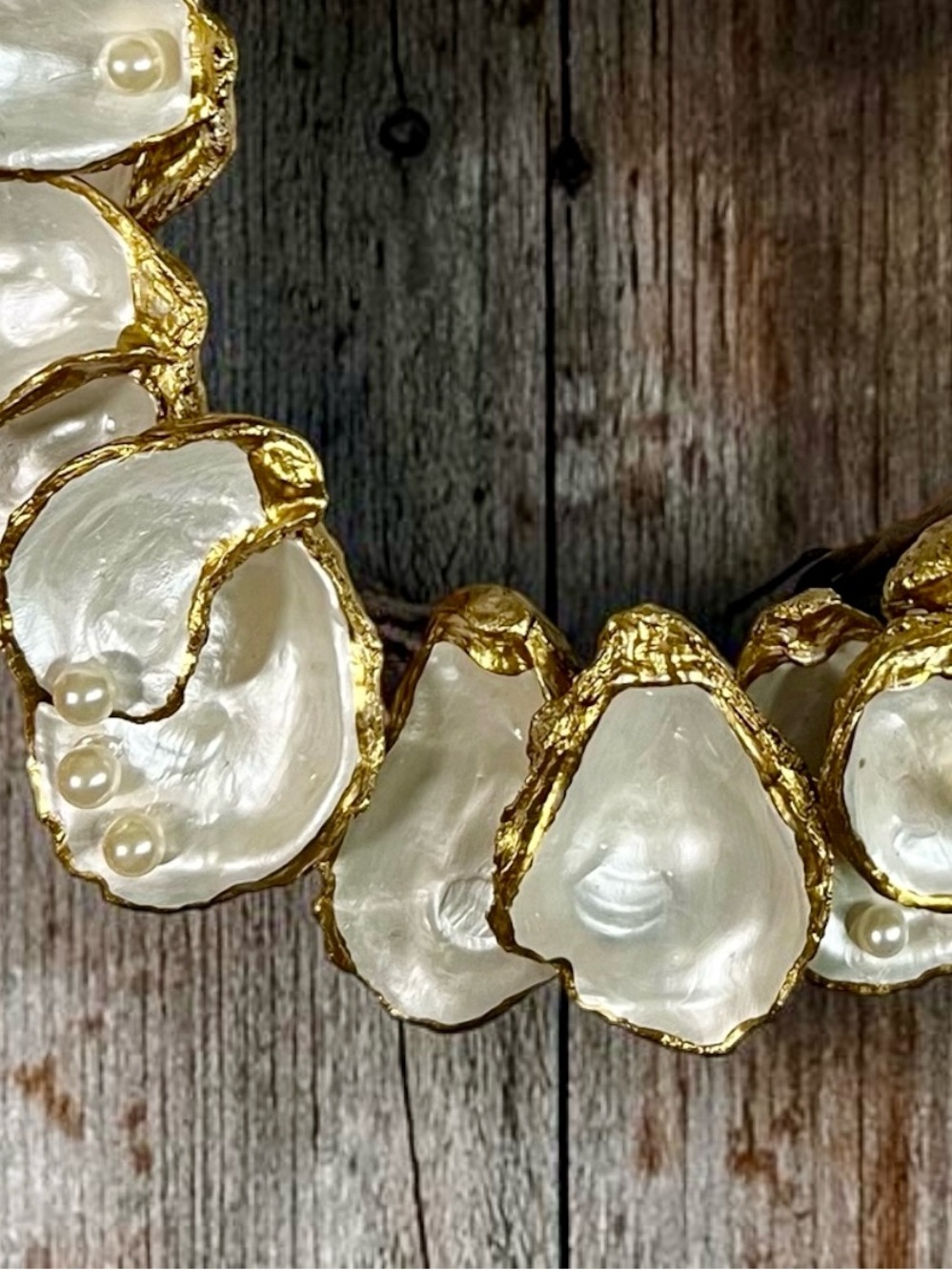 Oyster Shell Wreath | Coastal Door Decor | Pearl Accents | Beach House Wall Art” - Picture 2 of 5